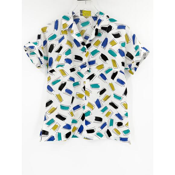 2/$30 Vintage Top Size S Janine Pauporte Button Down V Neck Collar Art to Wear - Picture 4 of 6